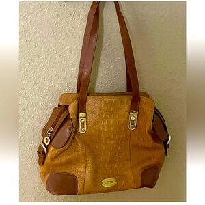 HIDESIGN Leather Shoulder Bag SHORT DROP Brown Gold Accents many Compartments